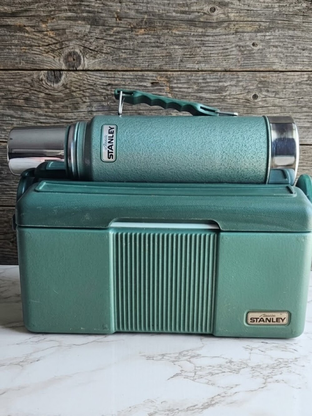 VTG Aladdin Stanley Green Lunch Box & Thermos Set 1989 Excellent Condition